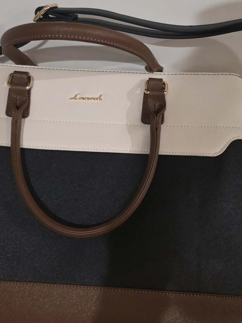 NWT Elegant Tricolor Tote Bag with Bow Accent - Black, White & Brown